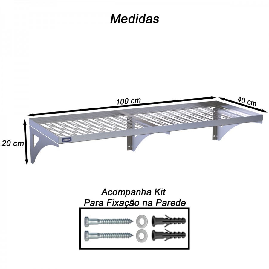 Prateleira Escorredor Inox Gradeada 40 x 100 - Aisa